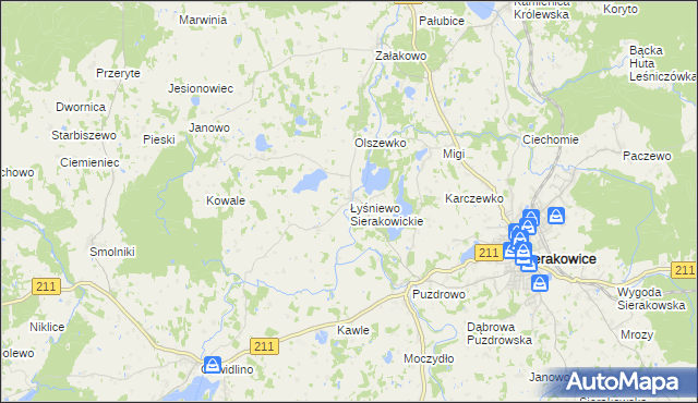 mapa Łyśniewo Sierakowickie, Łyśniewo Sierakowickie na mapie Targeo