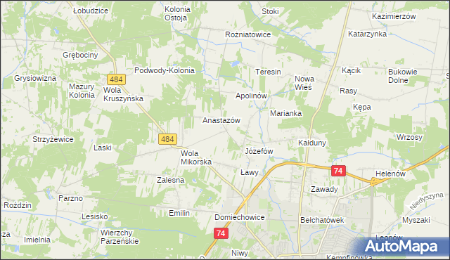 mapa Mikorzyce gmina Bełchatów, Mikorzyce gmina Bełchatów na mapie Targeo