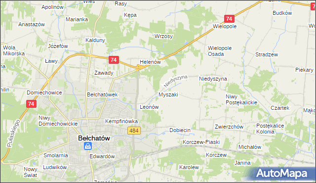 mapa Myszaki, Myszaki na mapie Targeo