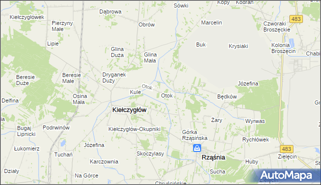 mapa Otok gmina Kiełczygłów, Otok gmina Kiełczygłów na mapie Targeo