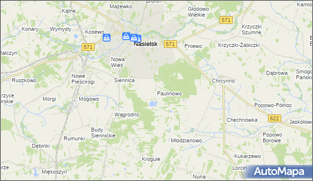 mapa Paulinowo, Paulinowo na mapie Targeo