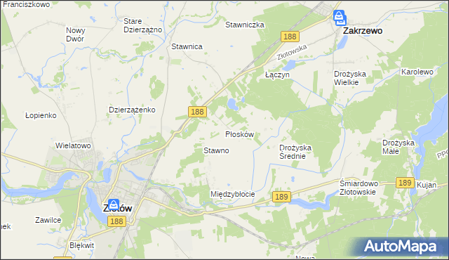 mapa Płosków gmina Złotów, Płosków gmina Złotów na mapie Targeo