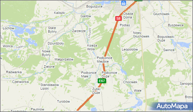 mapa Podkonice Miejskie, Podkonice Miejskie na mapie Targeo