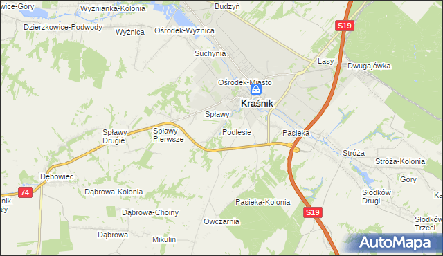 mapa Podlesie gmina Kraśnik, Podlesie gmina Kraśnik na mapie Targeo