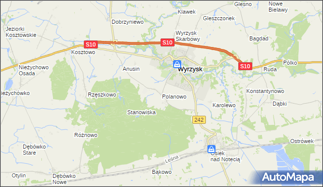 mapa Polanowo gmina Wyrzysk, Polanowo gmina Wyrzysk na mapie Targeo