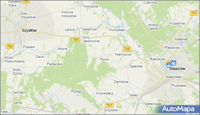 mapa Ponik gmina Staszów, Ponik gmina Staszów na mapie Targeo