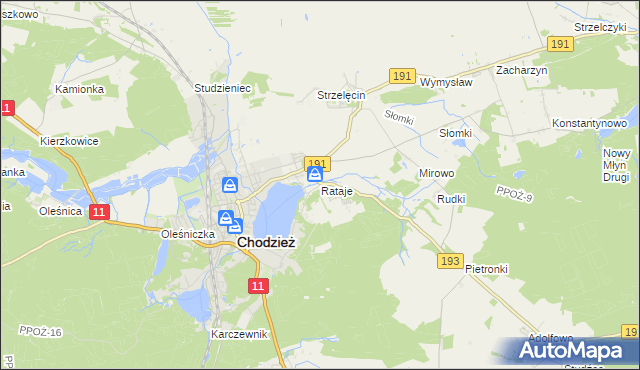 mapa Rataje gmina Chodzież, Rataje gmina Chodzież na mapie Targeo