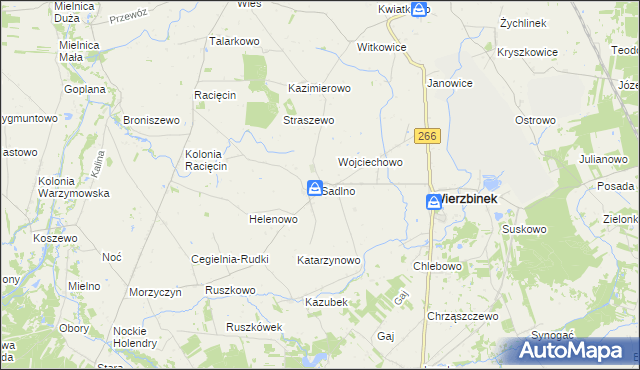 mapa Sadlno gmina Wierzbinek, Sadlno gmina Wierzbinek na mapie Targeo