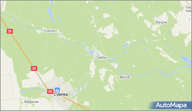 mapa Sądów gmina Cybinka, Sądów gmina Cybinka na mapie Targeo
