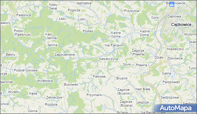 mapa Siekierczyna gmina Ciężkowice, Siekierczyna gmina Ciężkowice na mapie Targeo