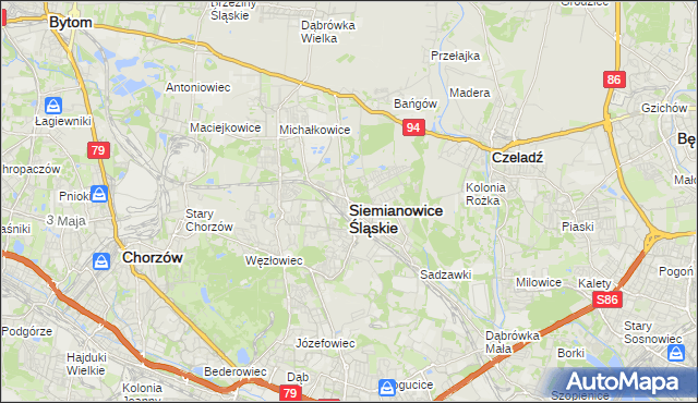 mapa Siemianowice Śląskie, Siemianowice Śląskie na mapie Targeo