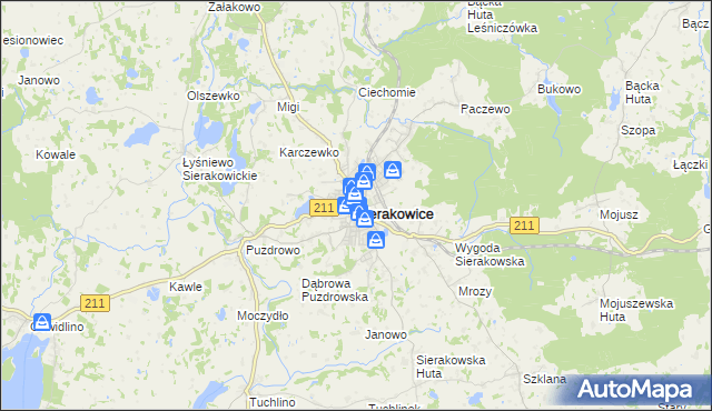 mapa Sierakowice powiat kartuski, Sierakowice powiat kartuski na mapie Targeo