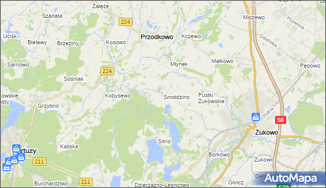 mapa Smołdzino gmina Przodkowo, Smołdzino gmina Przodkowo na mapie Targeo