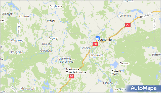 mapa Sośnica gmina Tuchomie, Sośnica gmina Tuchomie na mapie Targeo