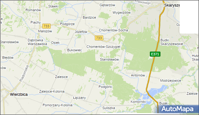 mapa Stanisławów gmina Skaryszew, Stanisławów gmina Skaryszew na mapie Targeo