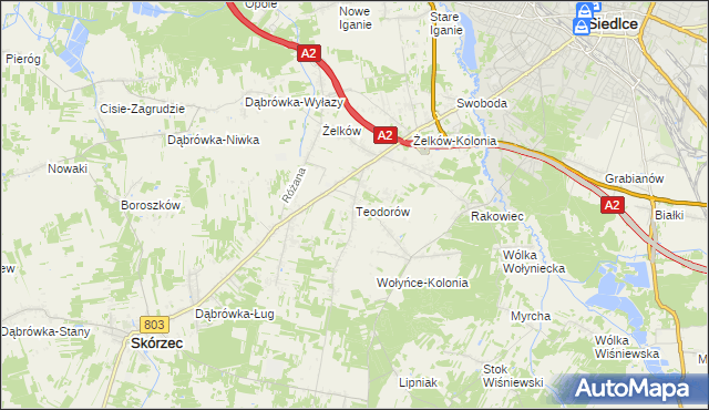 mapa Teodorów gmina Skórzec, Teodorów gmina Skórzec na mapie Targeo