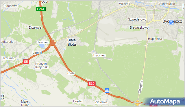 mapa Trzciniec gmina Białe Błota, Trzciniec gmina Białe Błota na mapie Targeo