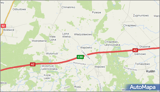 mapa Wąsówko, Wąsówko na mapie Targeo