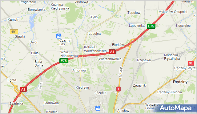mapa Wierzchowisko gmina Mykanów, Wierzchowisko gmina Mykanów na mapie Targeo