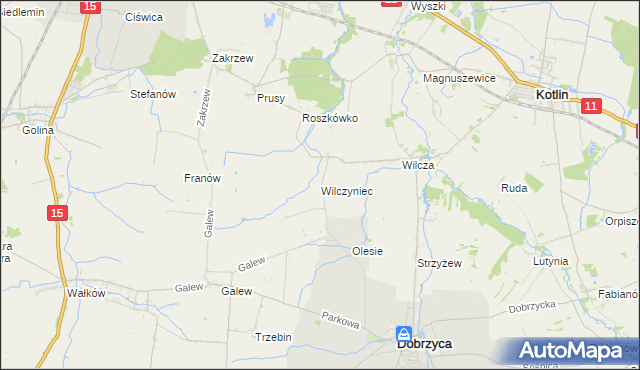 mapa Wilczyniec gmina Jarocin, Wilczyniec gmina Jarocin na mapie Targeo