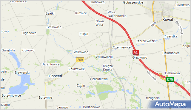 mapa Wilkowiczki gmina Choceń, Wilkowiczki gmina Choceń na mapie Targeo