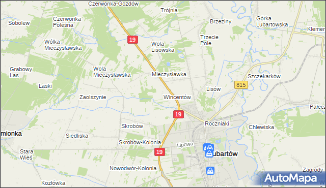 mapa Wincentów gmina Lubartów, Wincentów gmina Lubartów na mapie Targeo