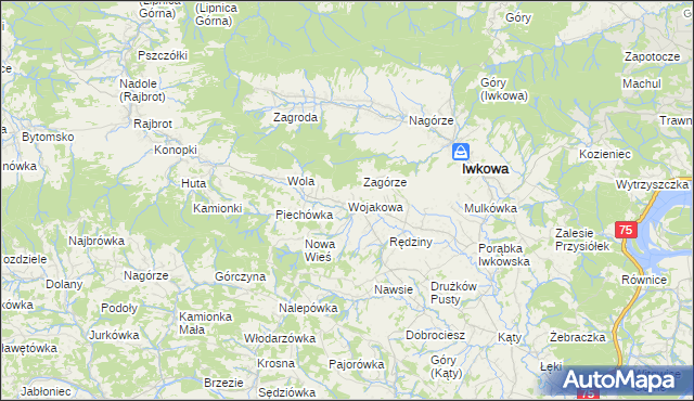 mapa Wojakowa, Wojakowa na mapie Targeo