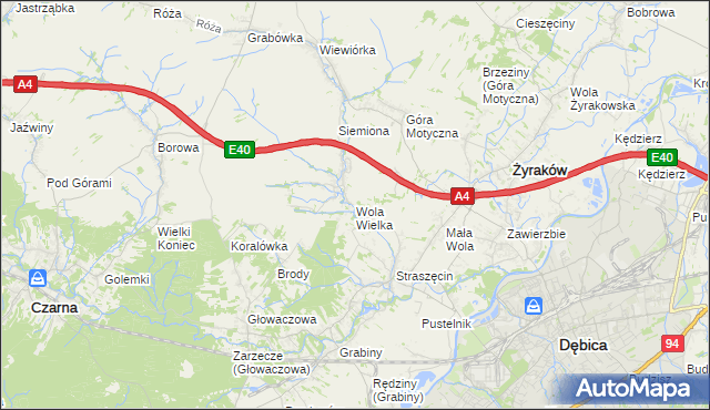 mapa Wola Wielka gmina Żyraków, Wola Wielka gmina Żyraków na mapie Targeo