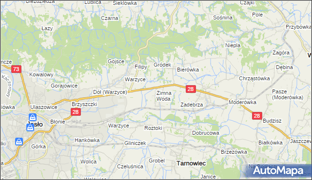 mapa Zimna Woda gmina Jasło, Zimna Woda gmina Jasło na mapie Targeo