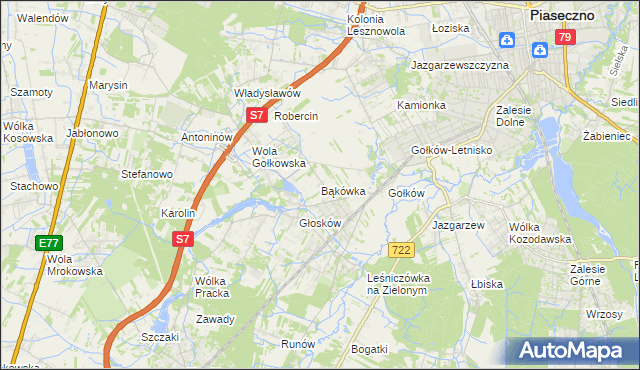 mapa Bąkówka gmina Piaseczno, Bąkówka gmina Piaseczno na mapie Targeo