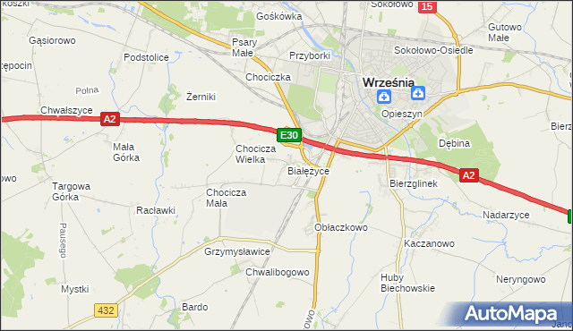 mapa Białężyce, Białężyce na mapie Targeo