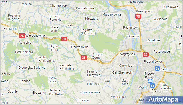 mapa Biczyce Górne, Biczyce Górne na mapie Targeo