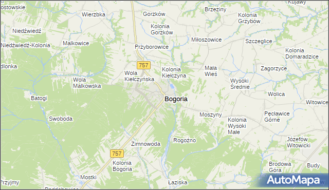 mapa Bogoria powiat staszowski, Bogoria powiat staszowski na mapie Targeo