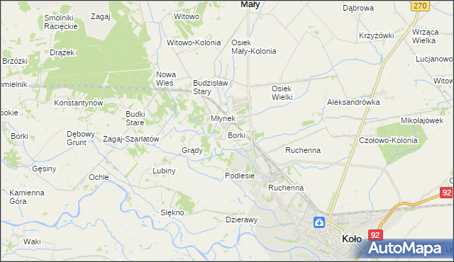 mapa Borki gmina Koło, Borki gmina Koło na mapie Targeo
