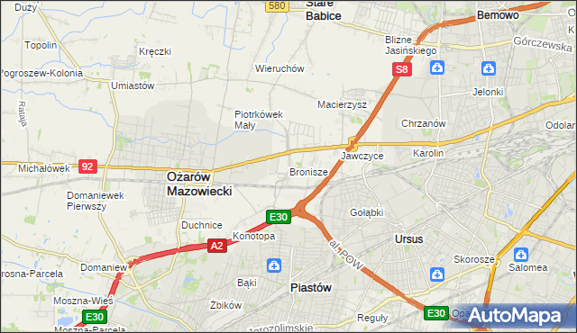mapa Bronisze gmina Ożarów Mazowiecki, Bronisze gmina Ożarów Mazowiecki na mapie Targeo