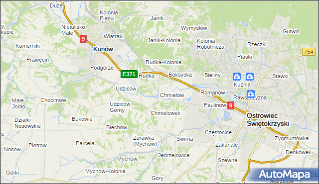 mapa Chmielów gmina Bodzechów, Chmielów gmina Bodzechów na mapie Targeo
