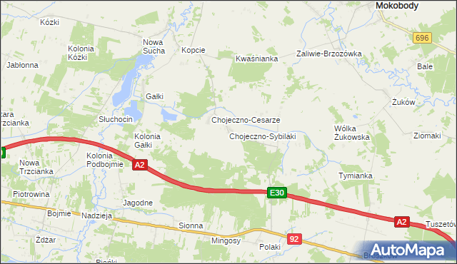 mapa Chojeczno-Sybilaki, Chojeczno-Sybilaki na mapie Targeo