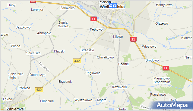 mapa Chwałkowo gmina Środa Wielkopolska, Chwałkowo gmina Środa Wielkopolska na mapie Targeo