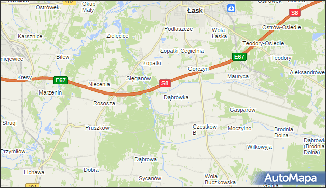 mapa Dąbrówka gmina Buczek, Dąbrówka gmina Buczek na mapie Targeo