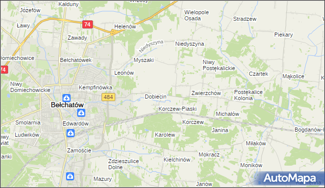 mapa Dobiecin Osada, Dobiecin Osada na mapie Targeo