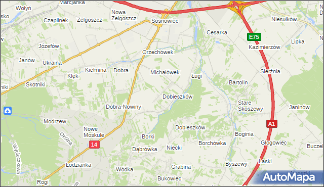mapa Dobieszków gmina Stryków, Dobieszków gmina Stryków na mapie Targeo