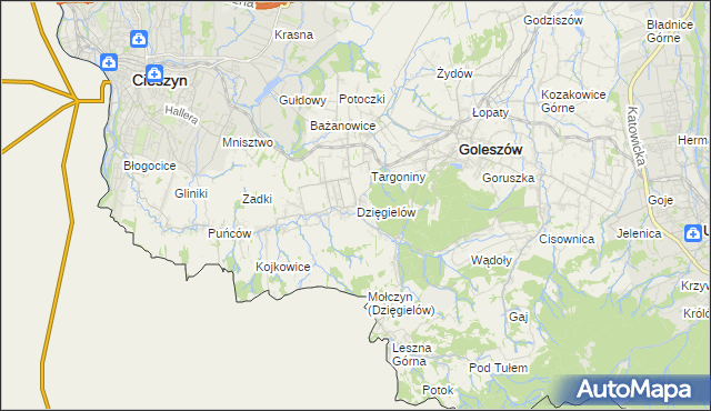 mapa Dzięgielów, Dzięgielów na mapie Targeo