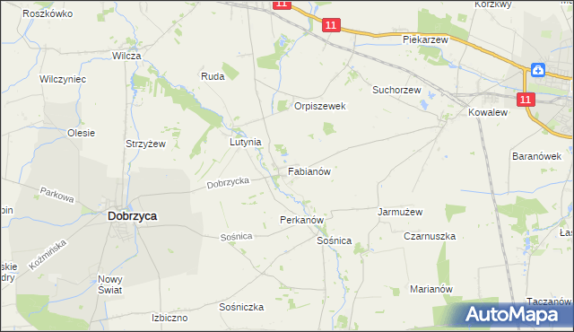 mapa Fabianów gmina Dobrzyca, Fabianów gmina Dobrzyca na mapie Targeo