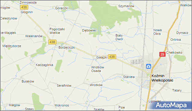 mapa Gałązki gmina Koźmin Wielkopolski, Gałązki gmina Koźmin Wielkopolski na mapie Targeo