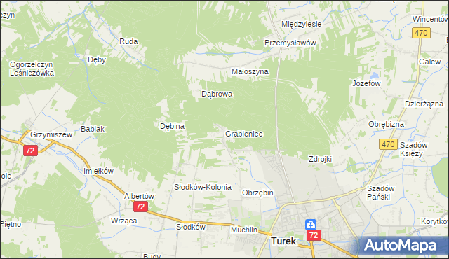 mapa Grabieniec gmina Turek, Grabieniec gmina Turek na mapie Targeo