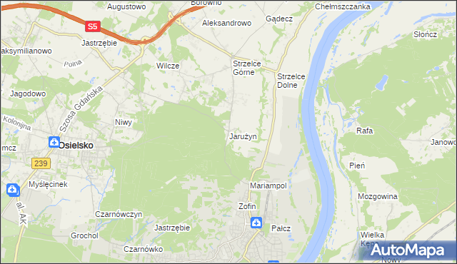 mapa Jarużyn gmina Osielsko, Jarużyn gmina Osielsko na mapie Targeo
