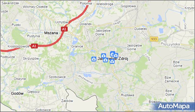 mapa Jastrzębie-Zdrój, Jastrzębie-Zdrój na mapie Targeo