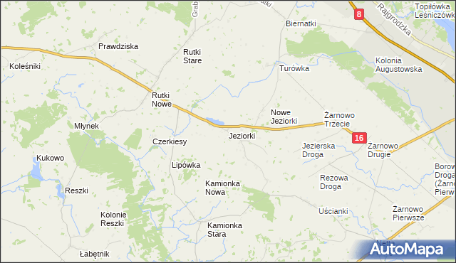mapa Jeziorki gmina Augustów, Jeziorki gmina Augustów na mapie Targeo