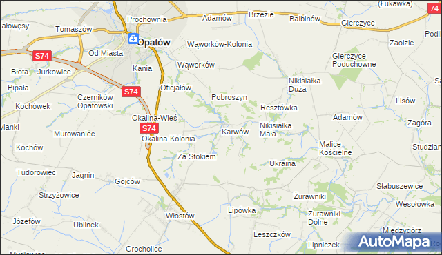 mapa Karwów gmina Opatów, Karwów gmina Opatów na mapie Targeo