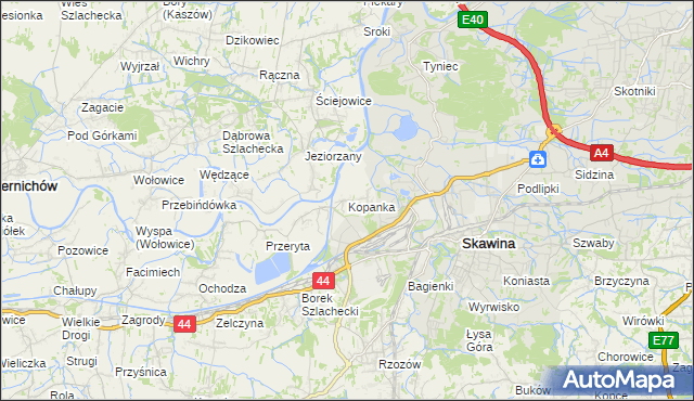 mapa Kopanka gmina Skawina, Kopanka gmina Skawina na mapie Targeo